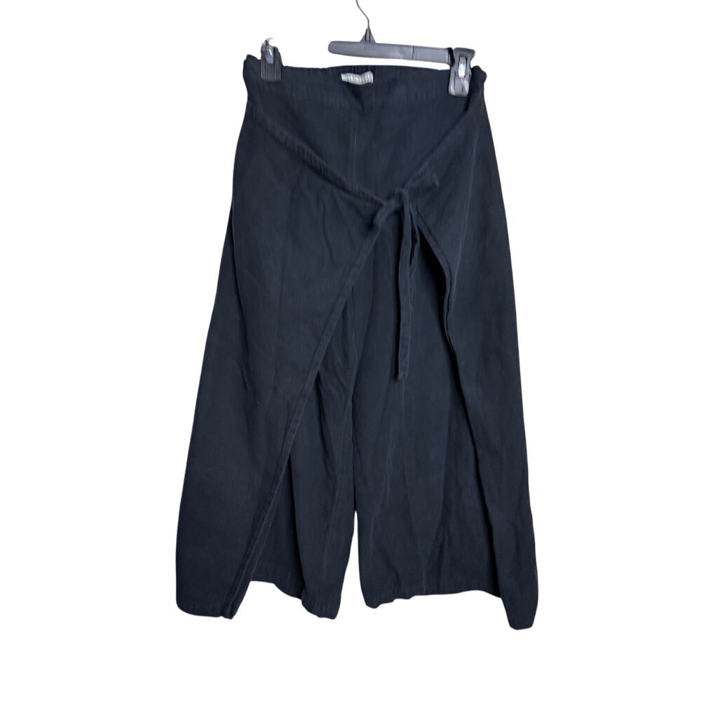 BLACK CRANE Cotton Wool Blend Wrap Front Cropped Wide Leg Pants Small USA
